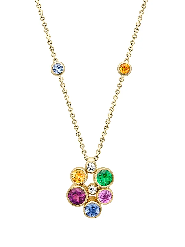 Fashion Jewelry Necklace for Women-Raindance Large Rainbow Yellow Gold Cluster Pendant