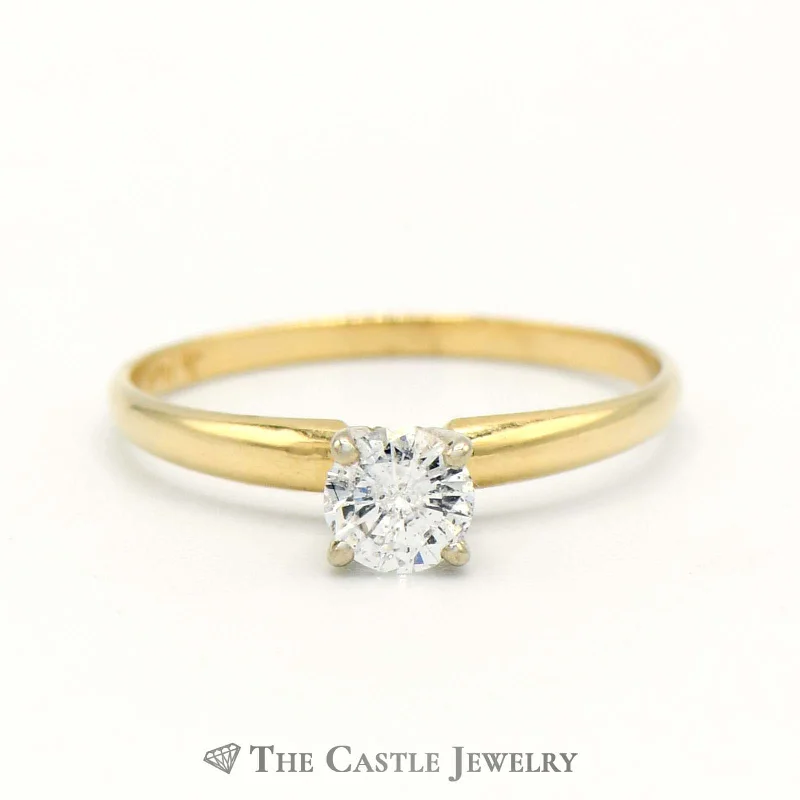 Gorgeous Wedding Band with Diamonds-.38ct Round Diamond Solitaire Engagement Ring in 14k Yellow Gold