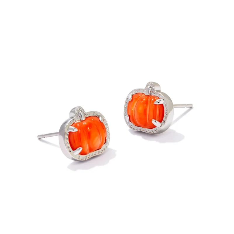 High-End Earrings for Weddings-Kendra Scott | Pumpkin Silver Stud Earrings in Orange Mother of Pearl