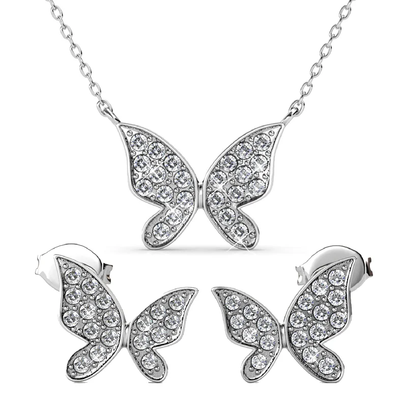 Elegant Heart Necklace-Yuenen 18k White Gold Plated Silver Butterfly Necklace and Earring Set with Swarovski Crystals