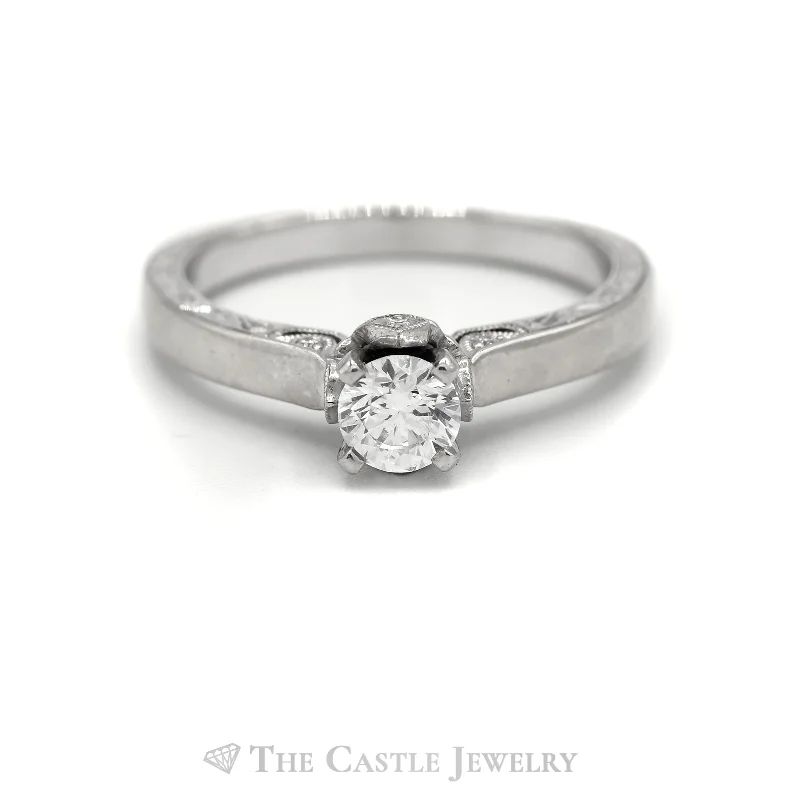 Custom Initial Ring-Neil Lane Diamond Solitaire with Diamond Accents Bridal Ring in 14KT White Gold