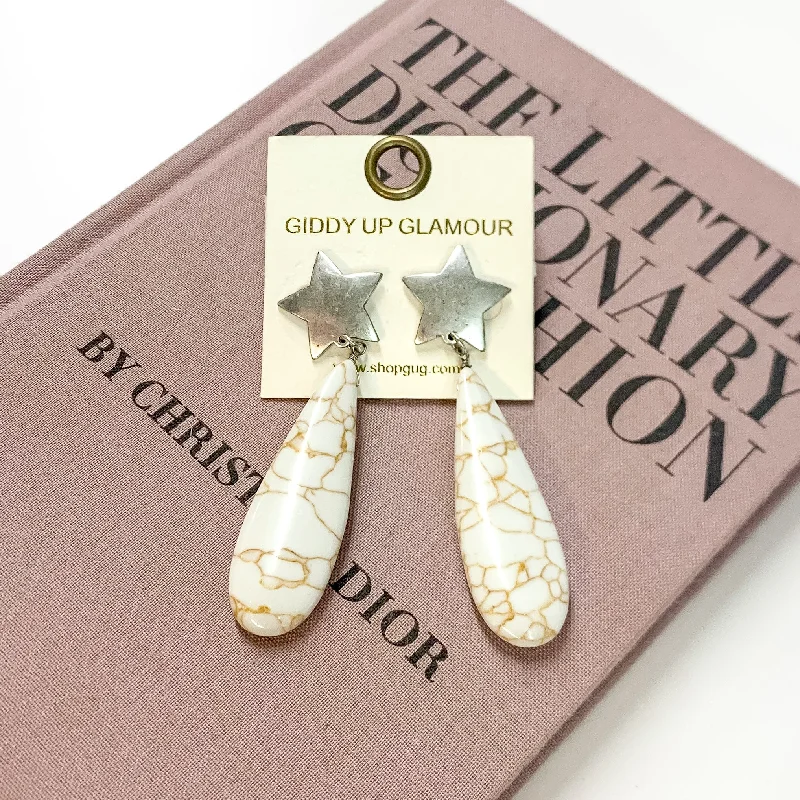 Unique Earrings for Bridesmaids-Shoot For The Stars Stone Post Earrings in White