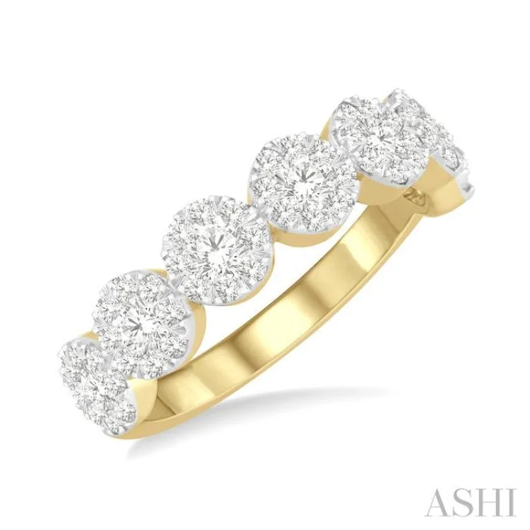 Custom Wedding Ring Set-3/4 Ctw Jointed Circular Mount Lovebright Diamond Cluster Ring in 14K Yellow and White Gold