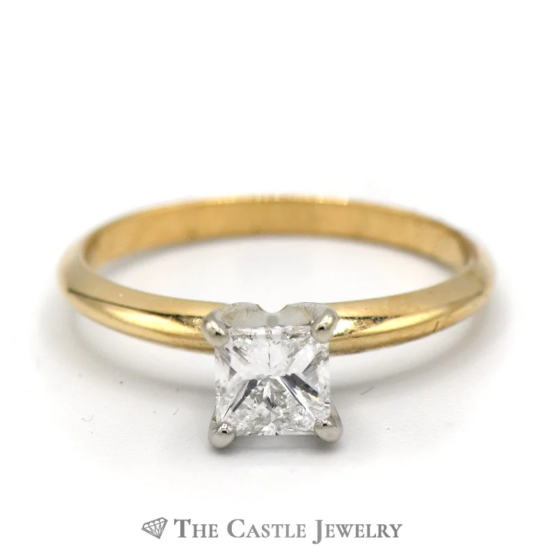 Elegant Custom Ring-1/2ct Princess Cut Diamond Solitaire Engagement Ring in 14k Yellow Gold