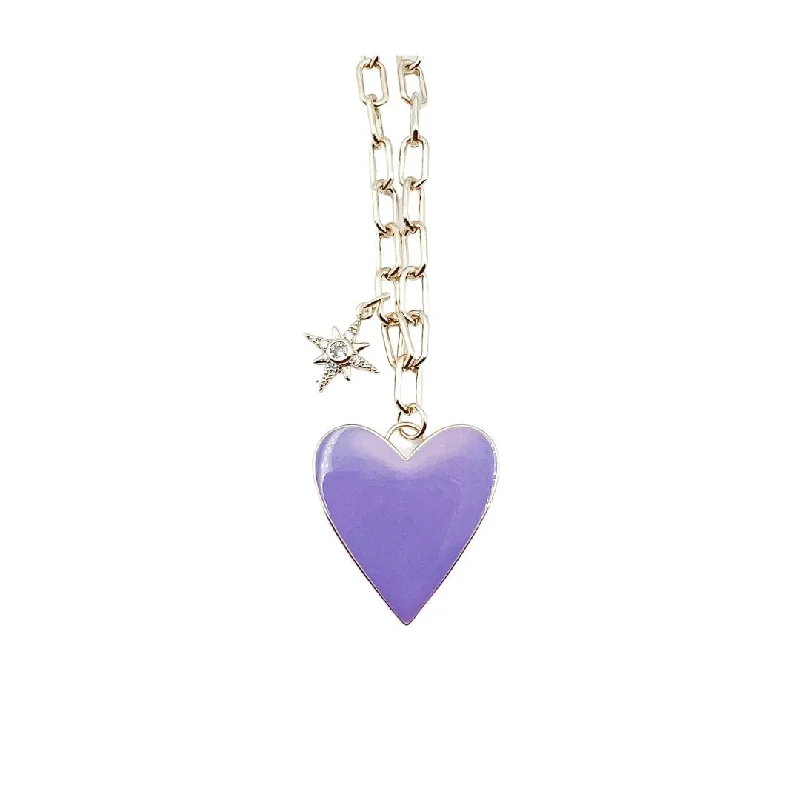 Personalized Pendant for Weddings-Enamel Heart/Star Necklace Purple J10