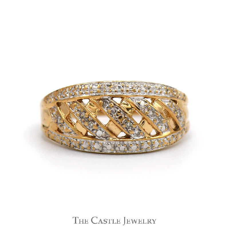 Platinum Engagement Ring-Two Tone Woven Diamond Accented Band in 10k White & Yellow Gold