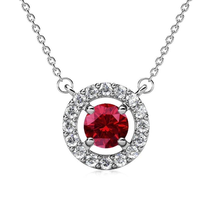 Silver Necklace with Crystal-Royal 18k White Gold Plated Birthstone Halo Necklace with Round Cut Swarovski Crystals