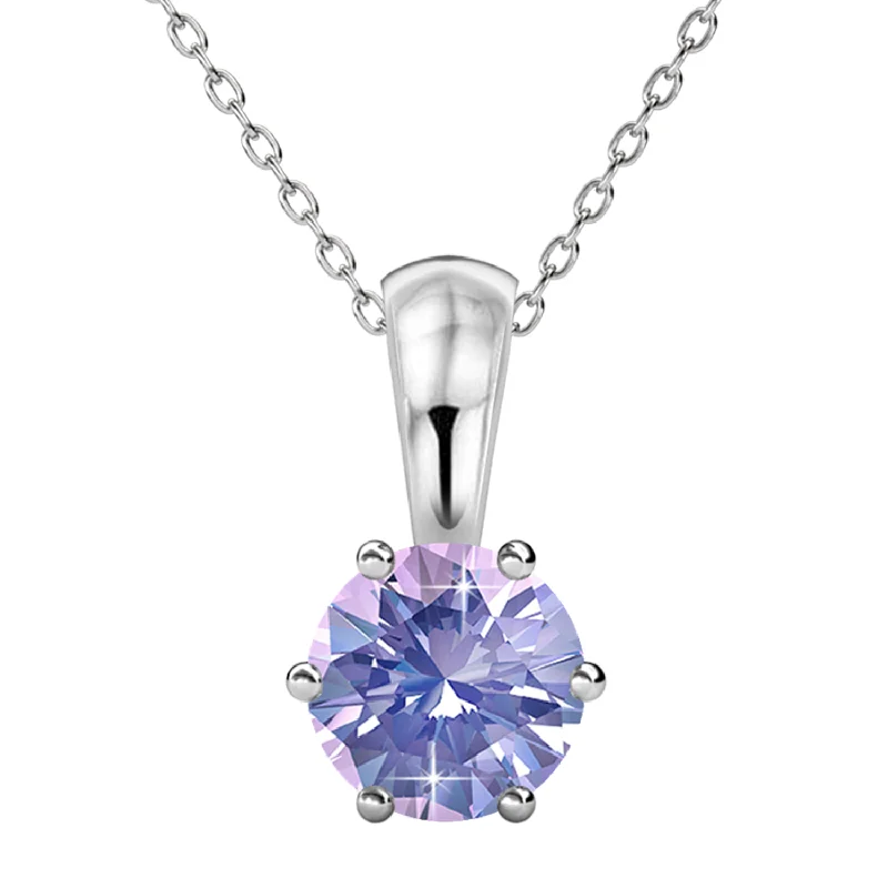 Modern Diamond Necklace-June Birthstone Alexandrite Necklace 18k White Gold Plated Solitaire Necklace with 1CT Swarovski Crystal