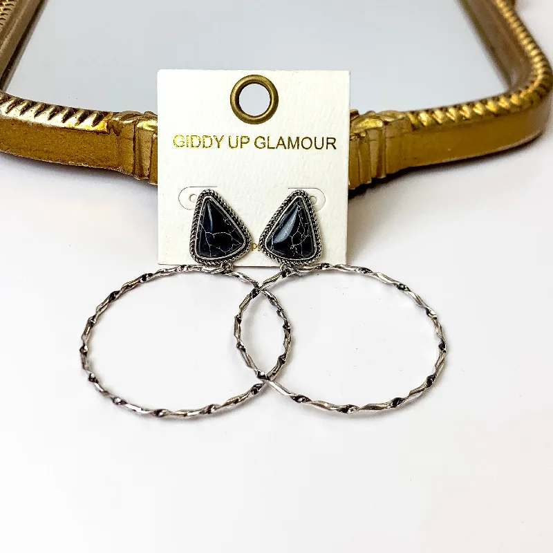 Crystal Hoop Earrings-Triangle Stone Post Hoop Earrings in Black