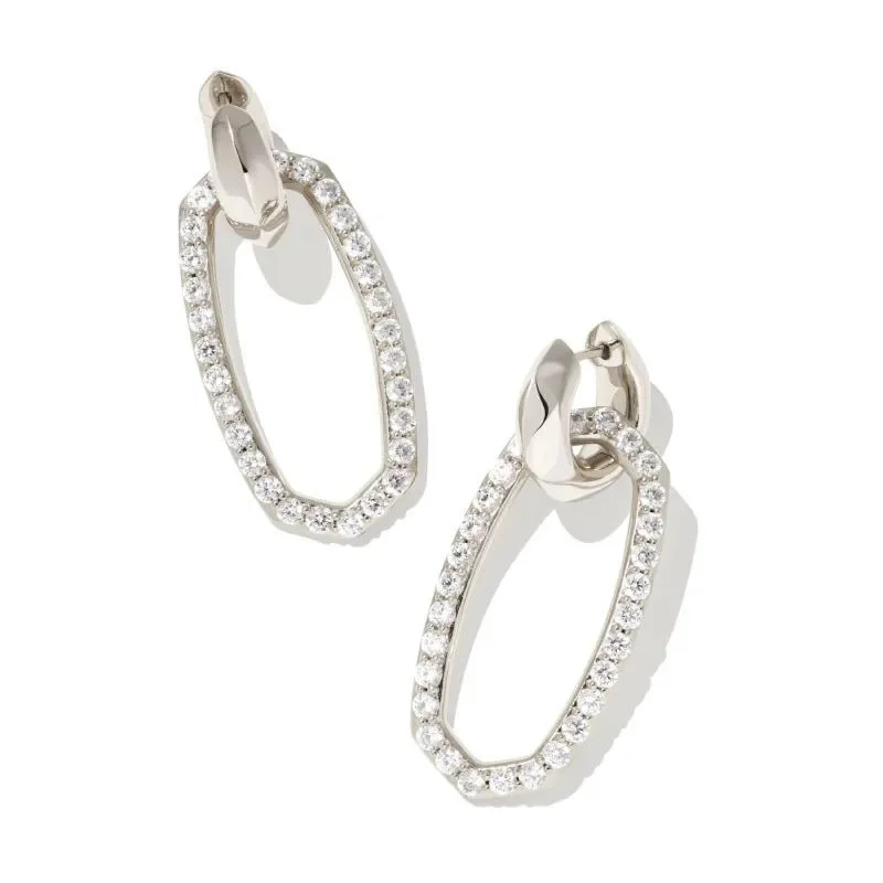 Wedding Earrings for Bride-Kendra Scott | Danielle Silver Convertible Link Earrings in White Crystal