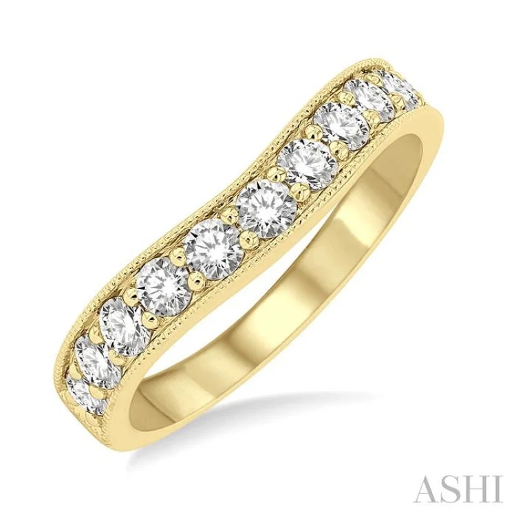 Gold Wedding Ring-3/4 Ctw Arched Round Cut Diamond Wedding Band in 14K Yellow Gold