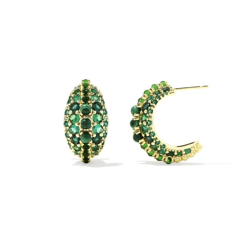 Wedding Earrings for Bride-Kendra Scott | Krista Gold Hoop Earrings in Green Mix