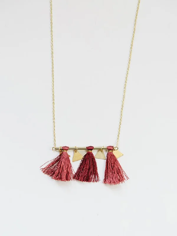 Handcrafted Gold Necklace-Tassel Bar Necklace - Rose