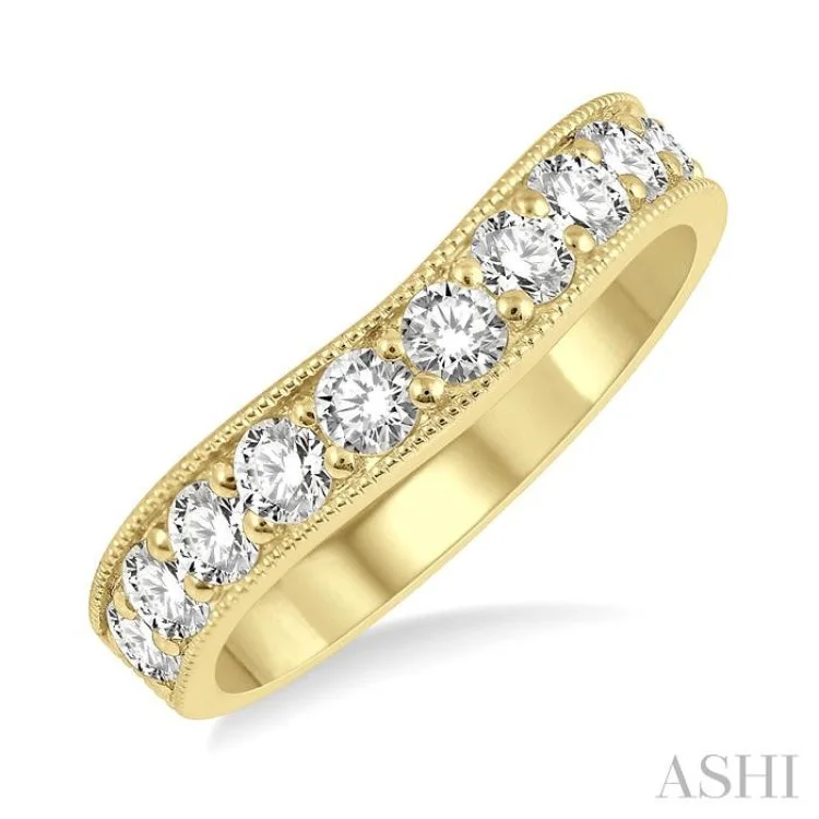 Silver Promise Ring-1 Ctw Arched Round Cut Diamond Wedding Band in 14K Yellow Gold