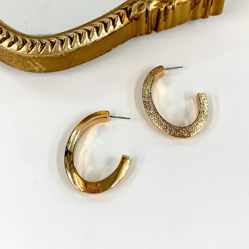 Large Drop Earrings-Thick Oval Gold Tone Hoop Earrings