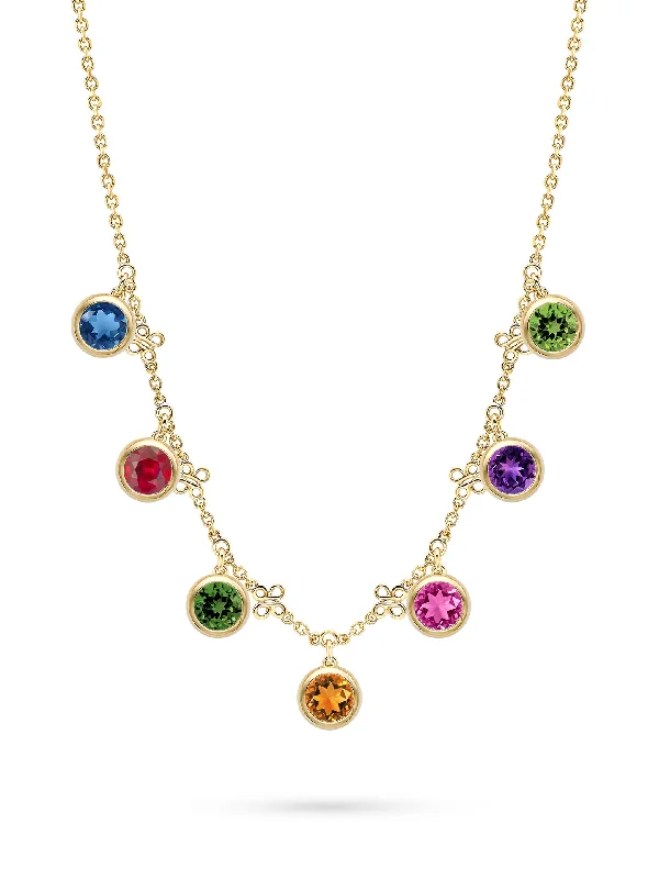 Wedding Necklace with Sapphire-Beach Rainbow Yellow Gold Necklace