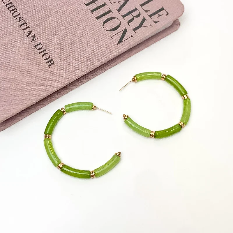 Artistic Earrings for Women-Island Style Tube Beaded Hoop Earrings in Green