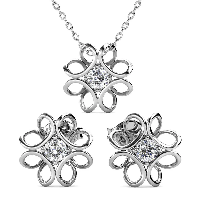 Handmade Silver Necklace-Alexis 18k White Gold Plated Flower Earring and Necklace Set with Swarovski Crystals