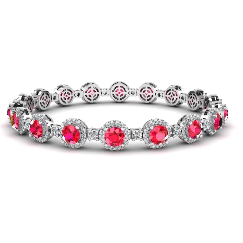 Sparkling Charm Bracelet for Weddings-Round Brilliant Shape 8.5 Carat Ruby Center Featuring Diamond Halo Bracelet BRHARBR