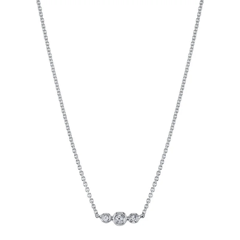 Stunning Crystal Necklace-14K White Gold 0.06ct. Three Stone Bezel Set Diamond Fashion Necklace