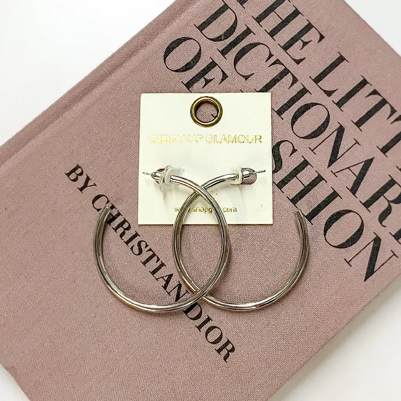 Classic Stud Earrings-Basic Love 2 Inch Round Hoop Earrings in Silver Tone