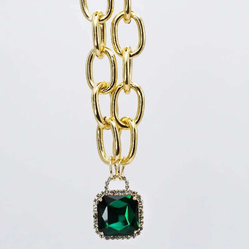 Chic Chain Necklace-Emerald Glamour Chunk Necklace Gold