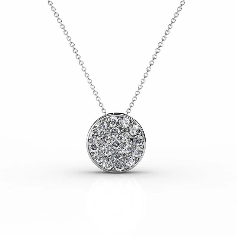 Bridesmaid Necklace for Wedding-Nelly 18k White Gold Plated Pave Pendant Necklace with Swarovski Crystals