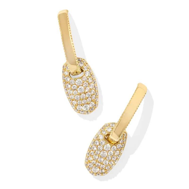 Modern Silver Earrings-Kendra Scott | Bailey Pave Gold Huggie Earrings in White Crystal