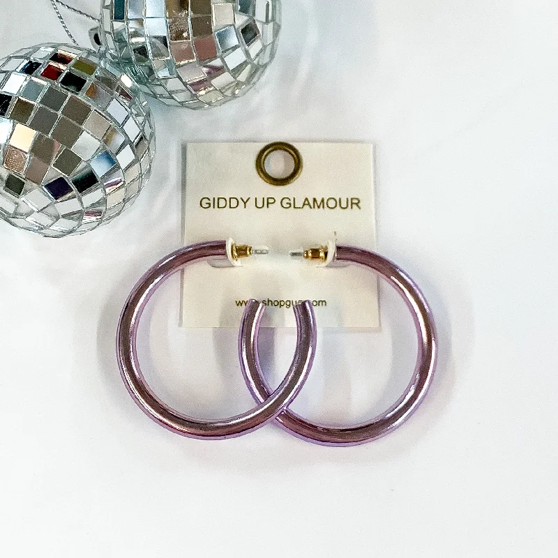 Unique Earrings for Bridesmaids-Light Up Large Neon Hoop Earrings In Lavender