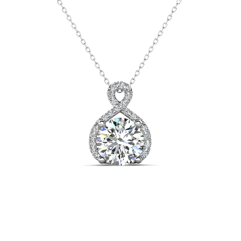 Elegant Crystal Necklace-Alessandra 18k White Gold Plated Infinity Halo Pendant Necklace with Simulated Diamond Crystals