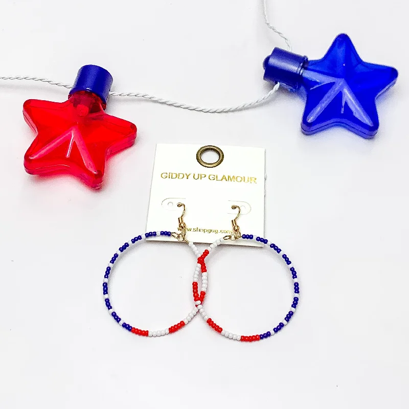 Elegant Gemstone Drop Earrings-Red, White, And Blue Beaded Circle Earrings