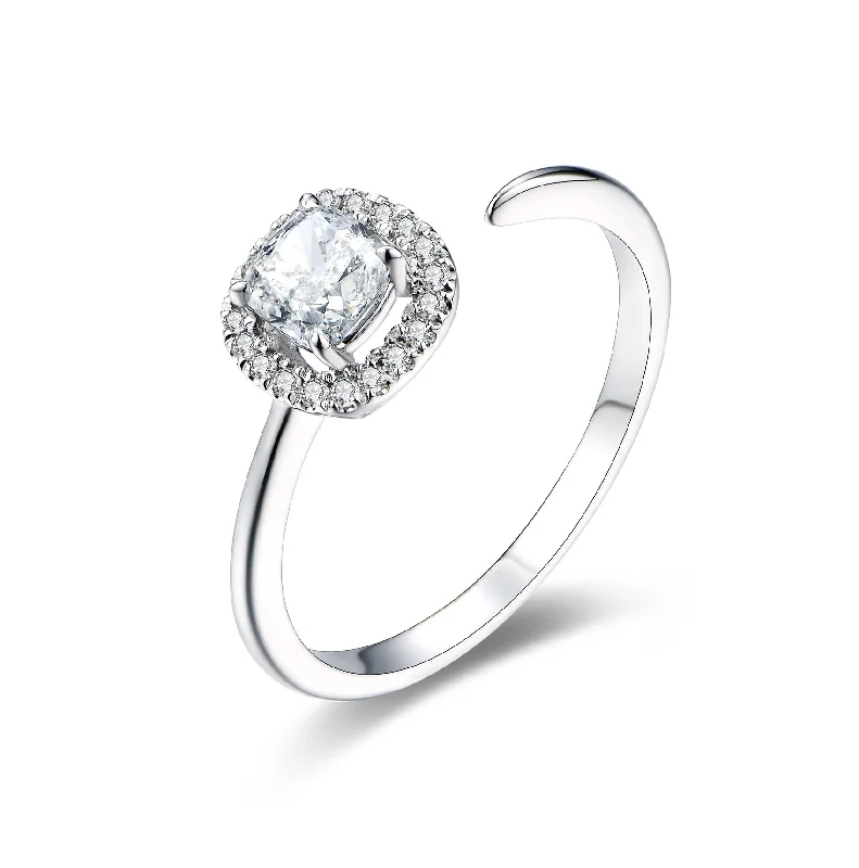 Elegant Silver Ring for Women-Cushion Diamond Open Ring