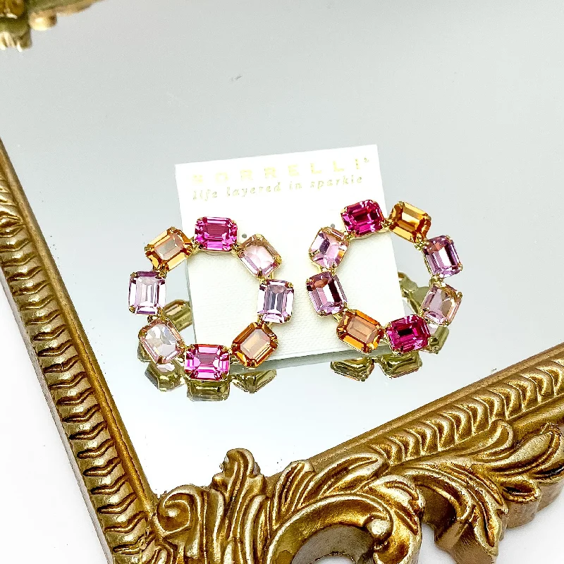 Crystal Hoop Earrings-Sorrelli | Octavia Statement Earrings in Bright Gold Tone and First Kiss