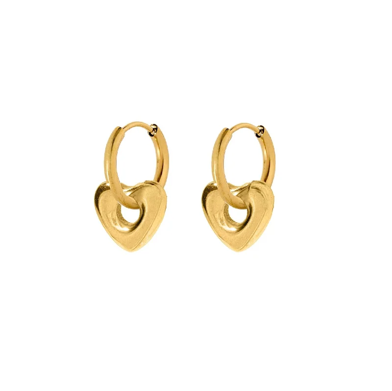 Hoop Earrings with Gemstones-Linny Co | Bobbi Gold Tone Huggie Hoop Earrings with Heart Pendants