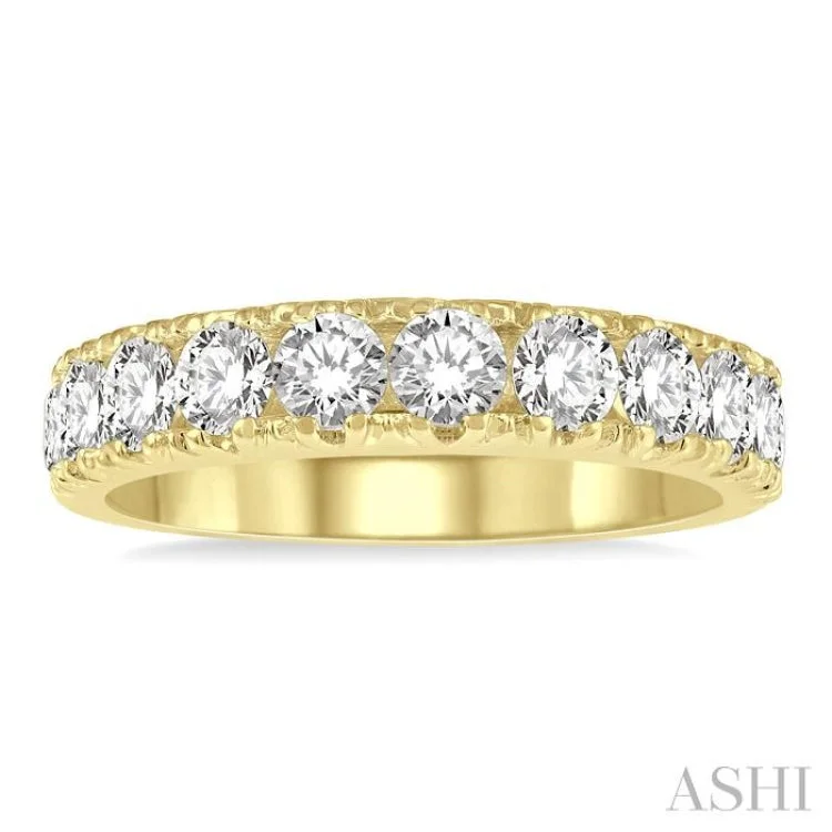 Platinum Wedding Ring-2 ctw 11 Stone Round Cut Diamond Wedding Band in 14K Yellow Gold