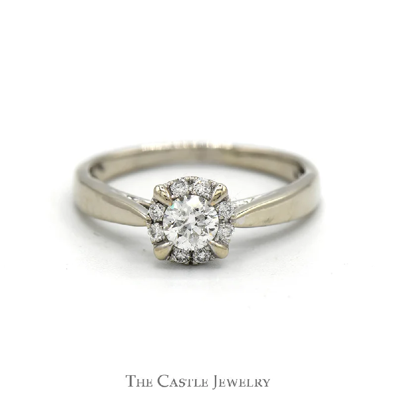 Custom Diamond Ring for Bride-1/2cttw Round Diamond Engagement Ring with Diamond Halo in 10k White Gold