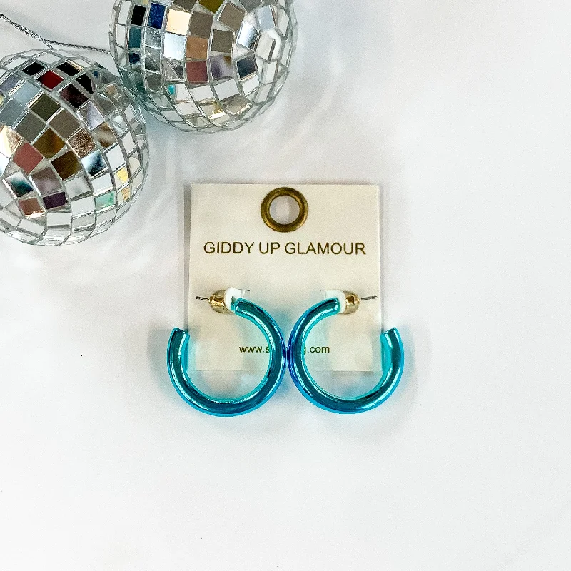 Chic Earrings for Women-Light Up Small Neon Hoop Earrings In Blue