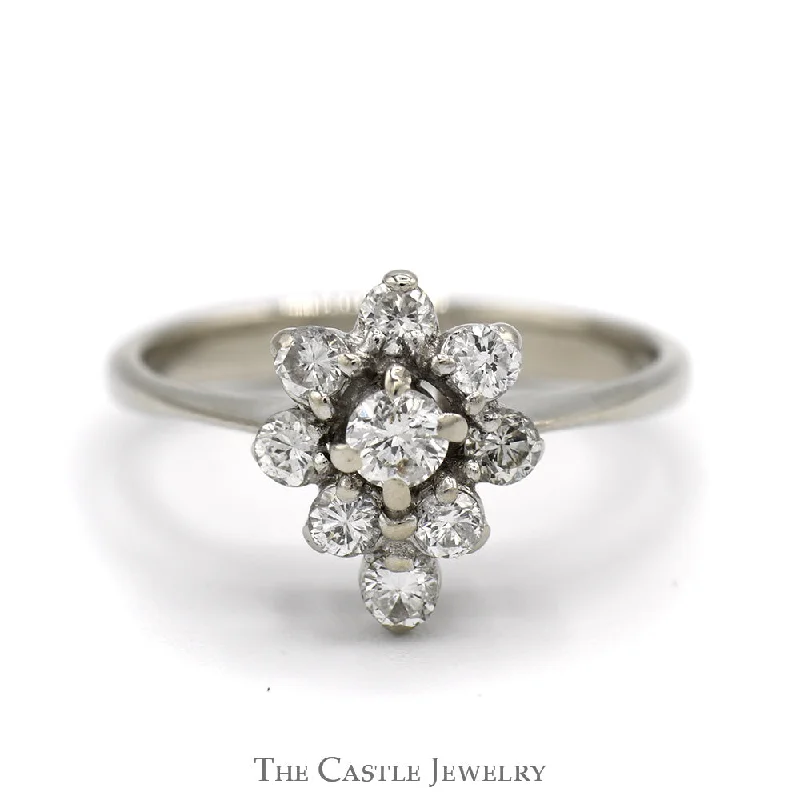 Wedding Ring Set with Diamonds-Pear Shaped Round Diamond Cluster Ring in 14k White Gold