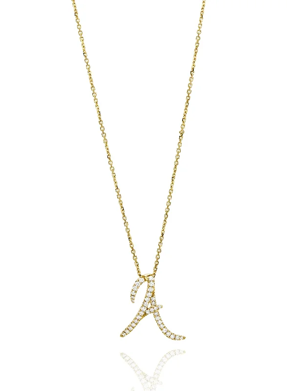 Romantic Necklace for Girlfriend-Love Letter Diamond Yellow Gold Pendant