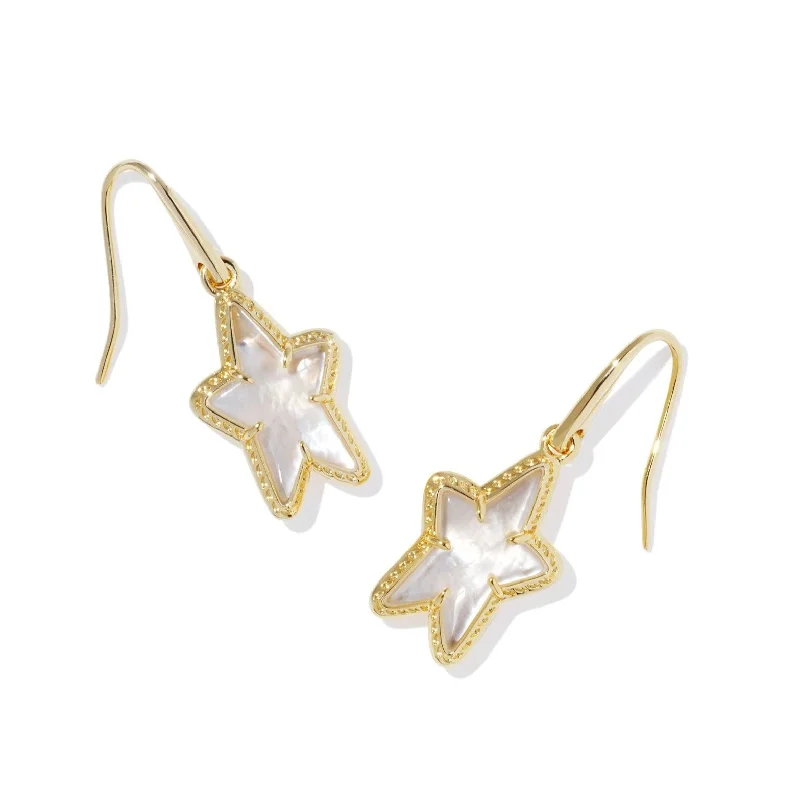 Statement Earrings for Evening-Kendra Scott | Ada Gold Small Star Drop Earrings in Ivory Mother of Pearl