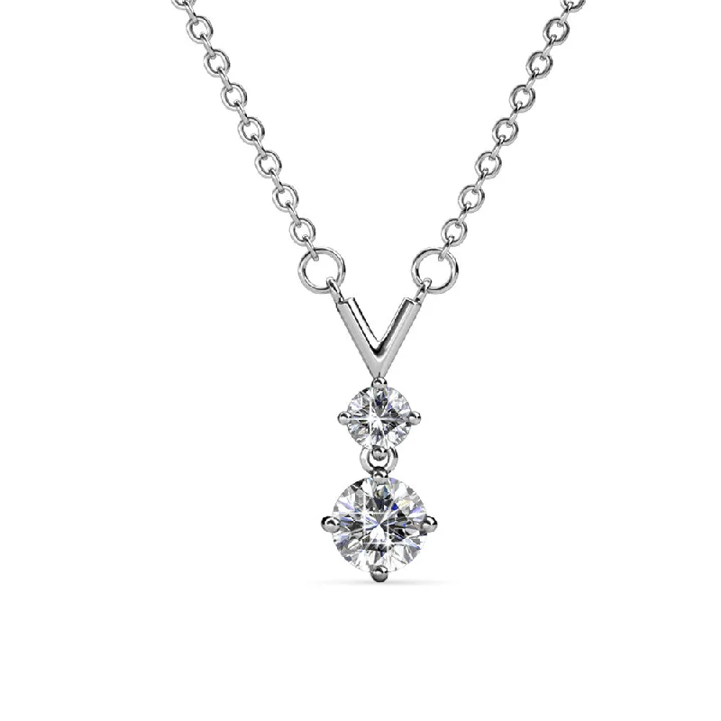 Custom Initial Pendant Necklace-Andy 18k White Gold Plated 2-Stone Pendant Necklace with Swarovski Crystals