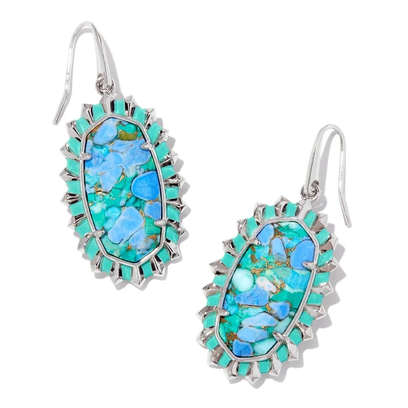 Trendy Earrings for Girls-Kendra Scott | Dani Silver Color Burst Frame Drop Earrings in Bronze Veined Aqua Magnesite