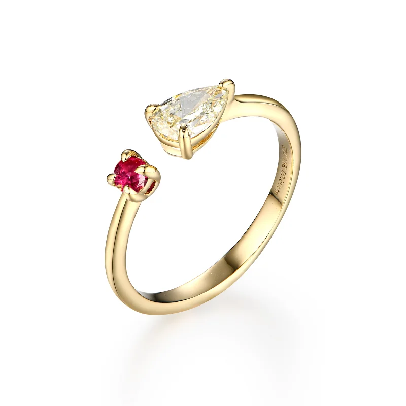 Simple Silver Engagement Ring-Pink Sapphire & Light Yellow Diamond Open Ring