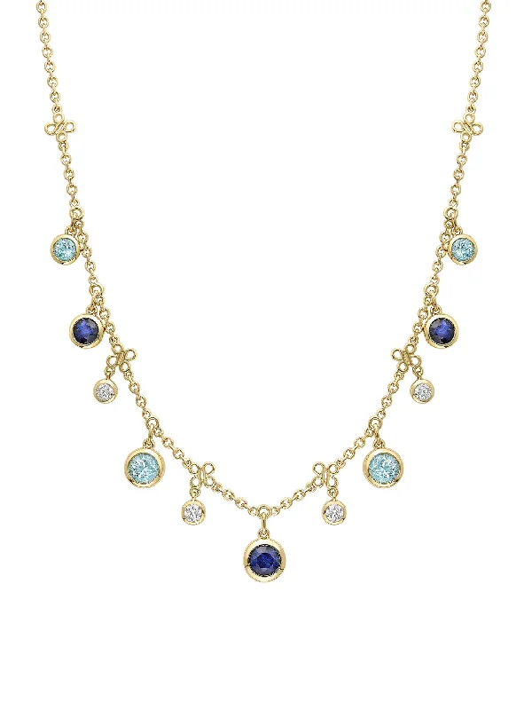 Trendy Gold Chain Necklace-Beach Sapphire and Aquamarine Yellow Gold Necklace