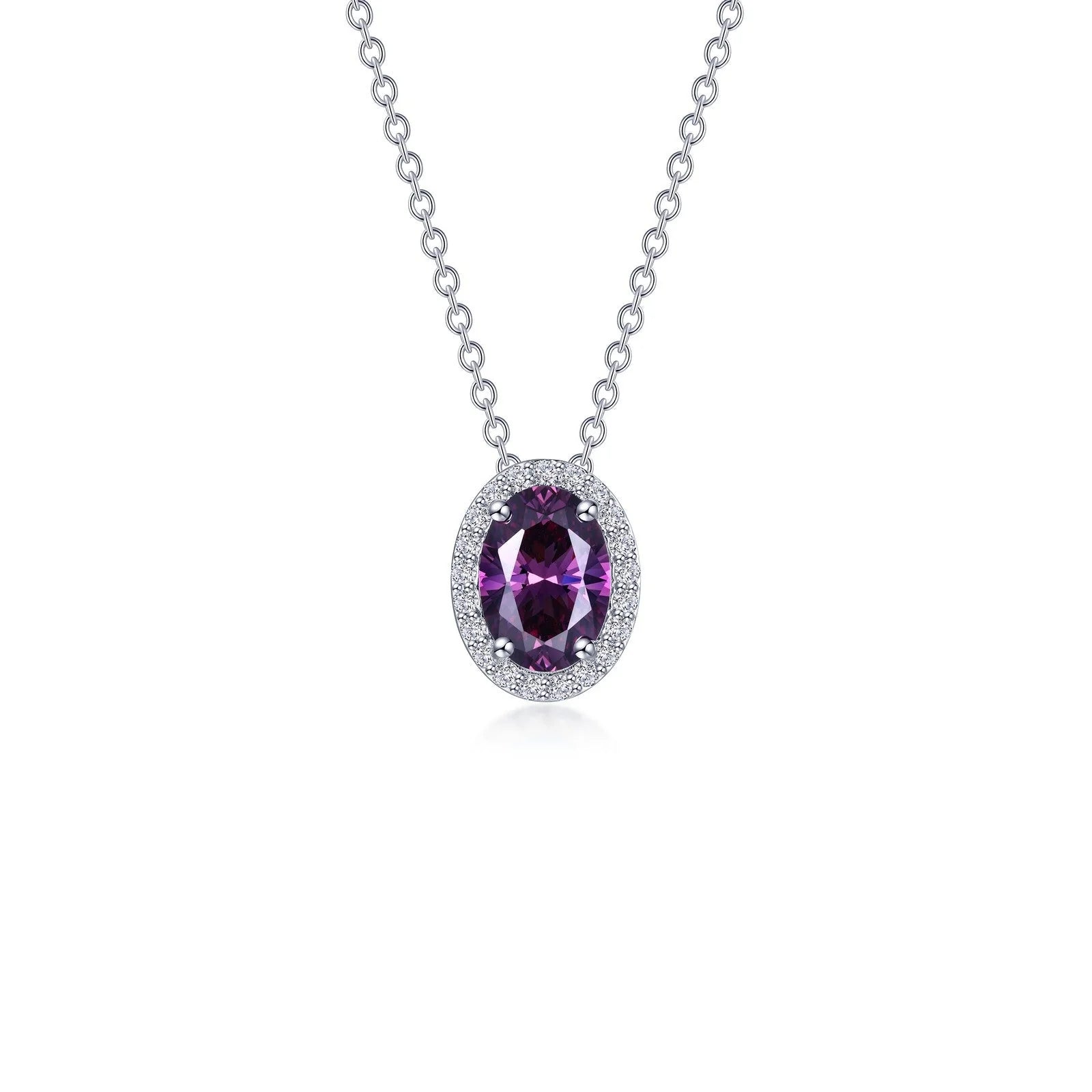 Trendy Choker Necklace-Lafonn Simulated Diamond & Amethyst Oval Halo Necklace N0340AMP20