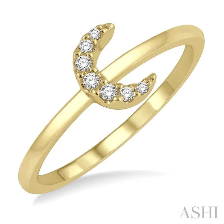 Diamond Ring with Gold Band-1/20 Ctw Crescent Round Cut Diamond Petite Fashion Ring in 14K Yellow Gold