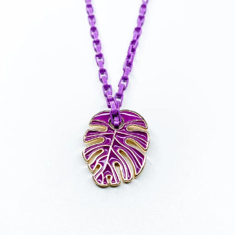 Trendy Necklace for Bridesmaids-Purple Palm Necklace N2