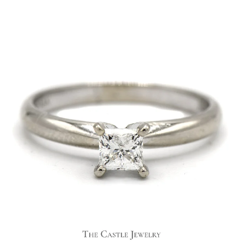 Fashionable Stackable Rings-Princess Cut Diamond Solitaire Engagement Ring in 14k White Gold