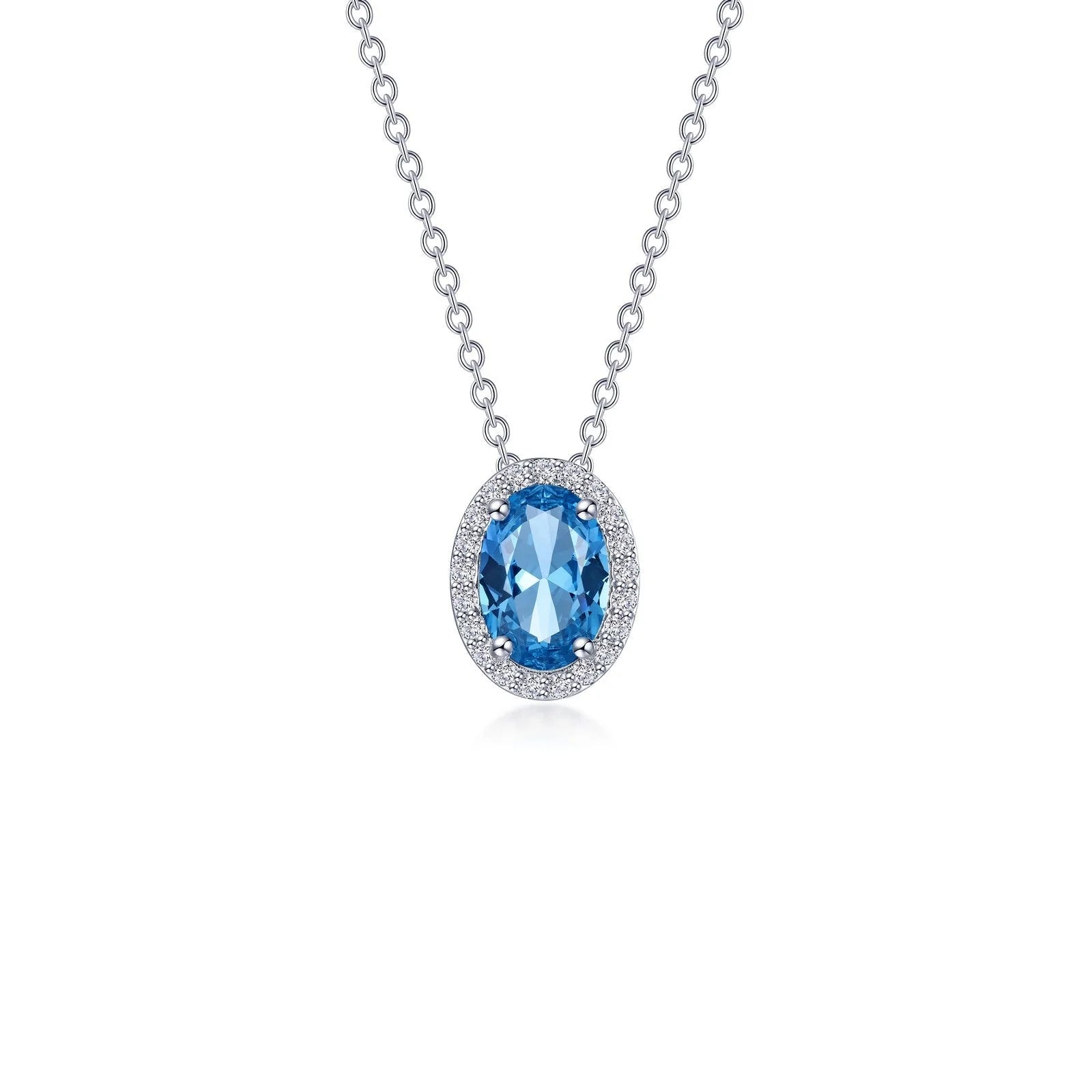 Personalized Name Necklace for Brides-Lafonn Simulated Diamond & Blue Topaz Oval Halo Necklace N0340BTP20