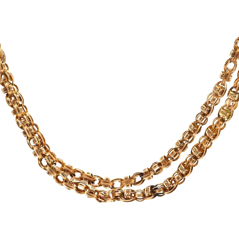 Luxury Gemstone Necklace-Victorian 14k yellow gold long necklace